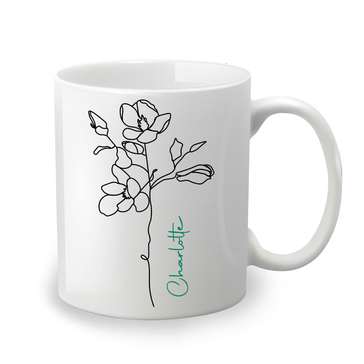 Custom Birth Flower and Name 15oz Ceramic Coffee Mug