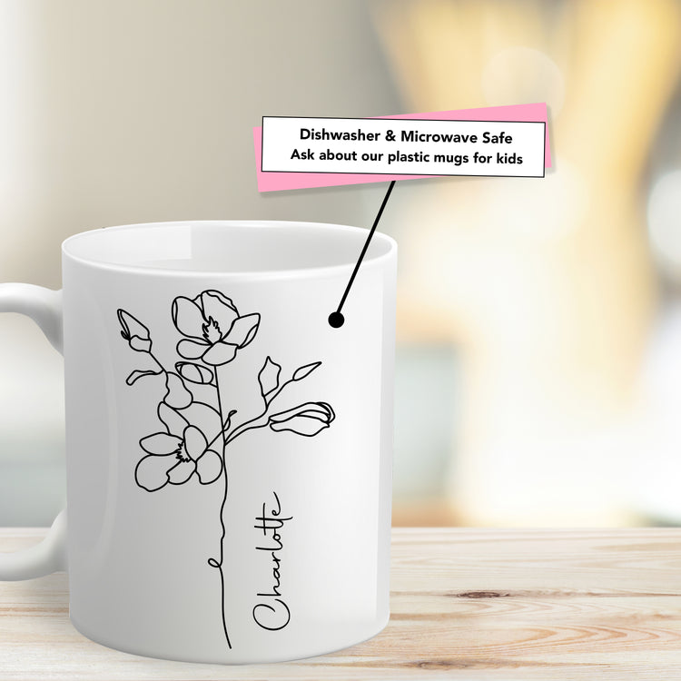 Custom Birth Flower and Name 15oz Ceramic Coffee Mug