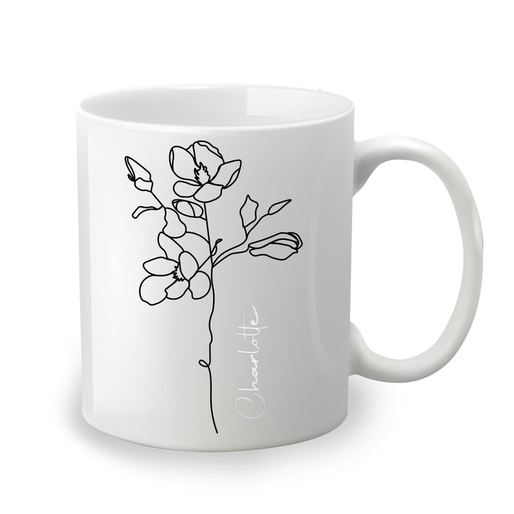 Custom Birth Flower and Name 15oz Ceramic Coffee Mug