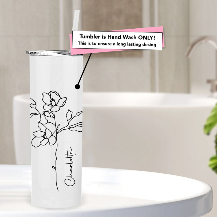 Metal Tumbler Personalized with Custom Birth Flower and Name