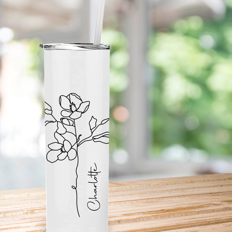 Metal Tumbler Personalized with Custom Birth Flower and Name