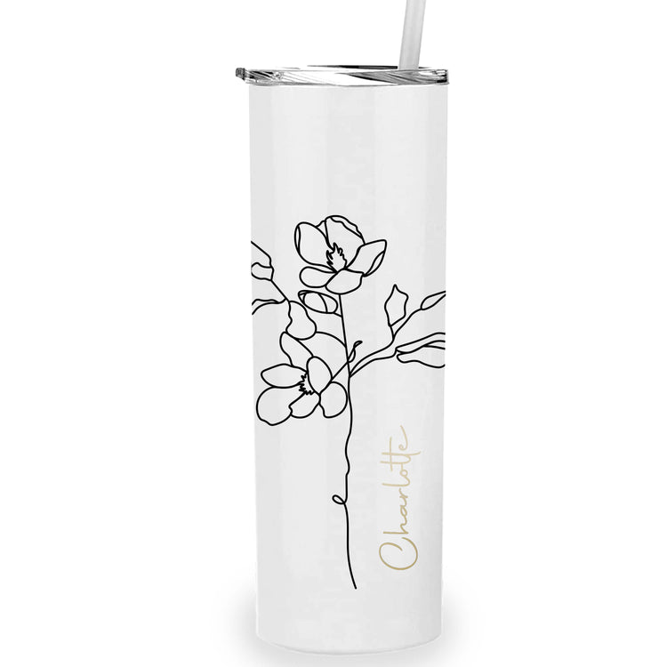 Metal Tumbler Personalized with Custom Birth Flower and Name