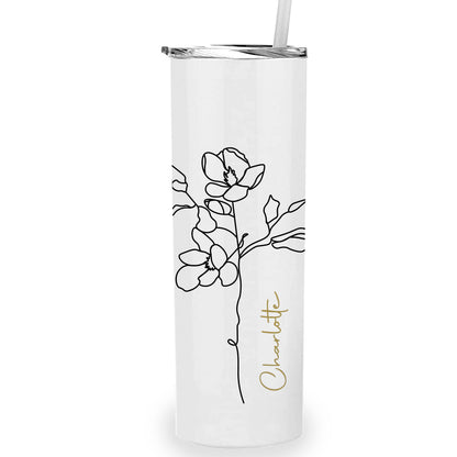 Metal Tumbler Personalized with Custom Birth Flower and Name