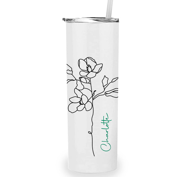 Metal Tumbler Personalized with Custom Birth Flower and Name