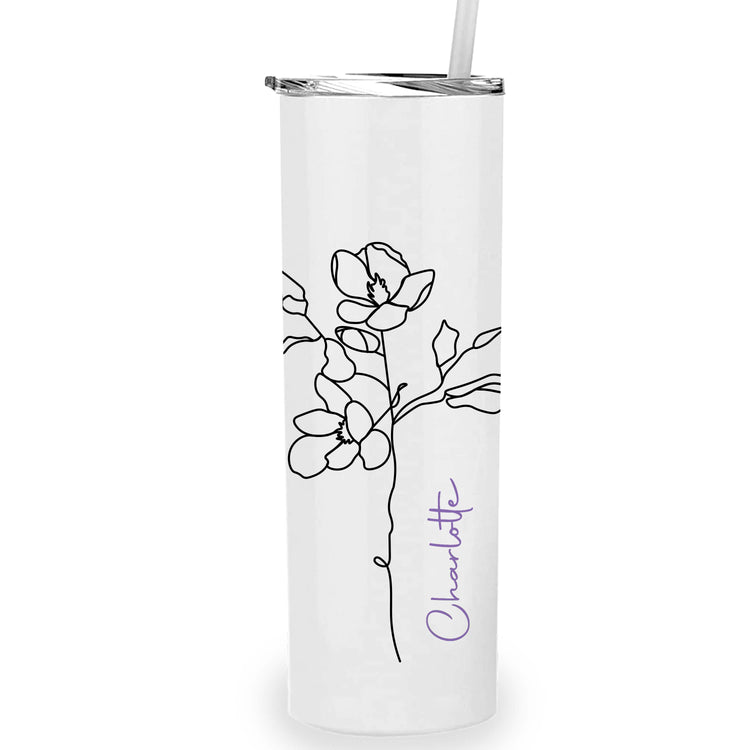 Metal Tumbler Personalized with Custom Birth Flower and Name