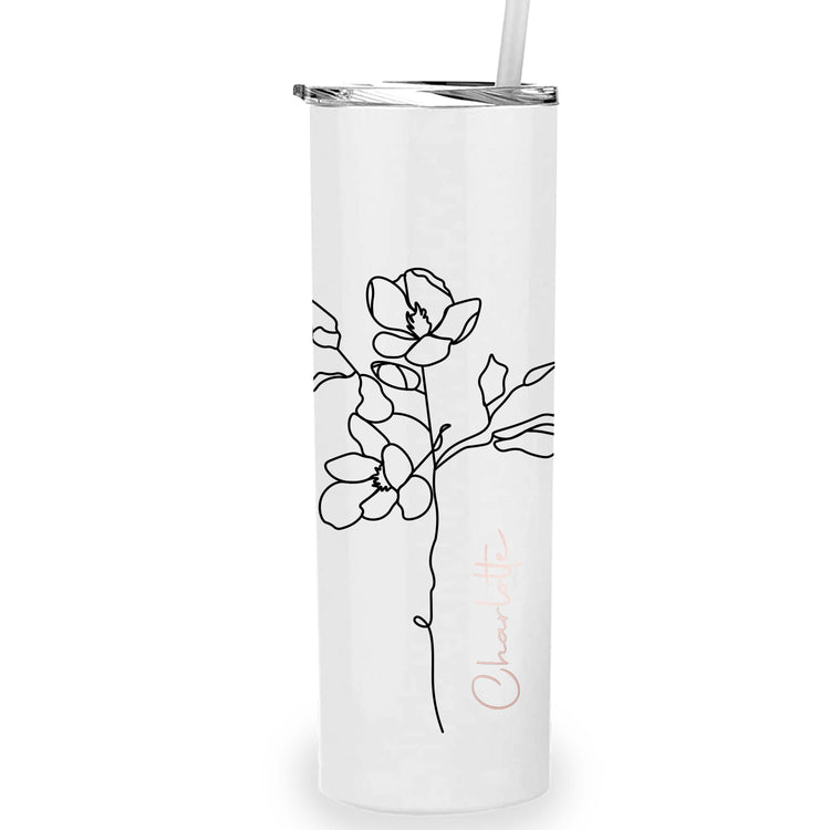 Metal Tumbler Personalized with Custom Birth Flower and Name