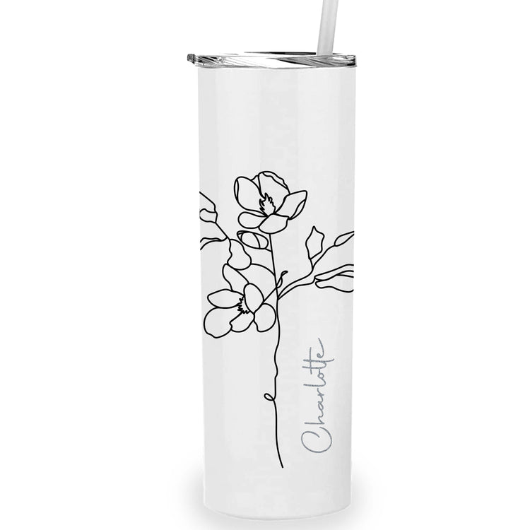 Metal Tumbler Personalized with Custom Birth Flower and Name