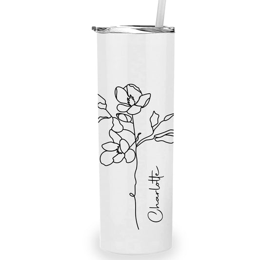 Metal Tumbler Personalized with Custom Birth Flower and Name