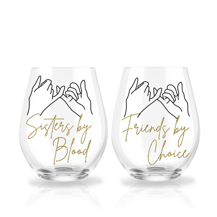 Sister by Blood Custom Wine Glass Set