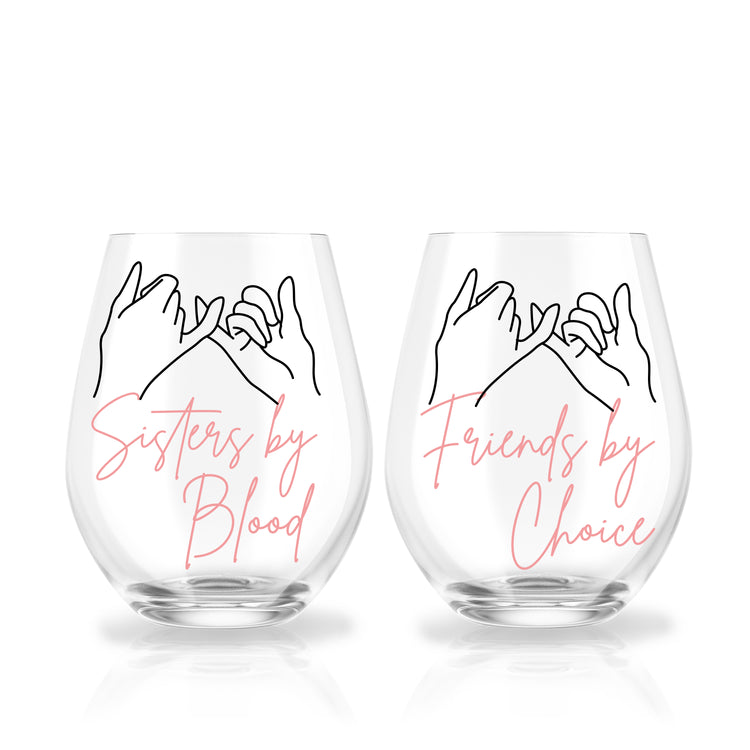 Sister by Blood Custom Wine Glass Set