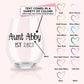 Auntie Reveal est. - Personalized Stemless Wine Glass