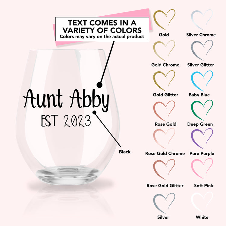 Auntie Reveal est. - Personalized Stemless Wine Glass