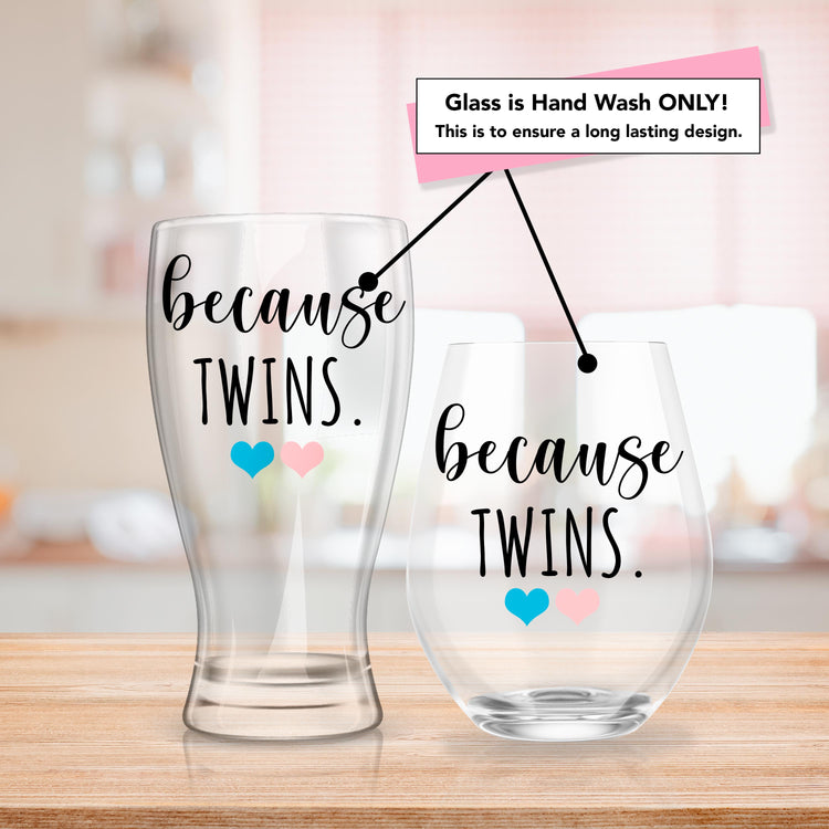 Because Twins Pregnancy Revel - Stemless Wine Glasses with Hearts