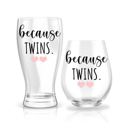 Because Twins Pregnancy Revel - Stemless Wine Glasses with Hearts