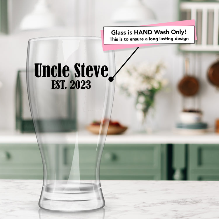 Promoted to Uncle Announcement Gift - Custom Pilsner Glass