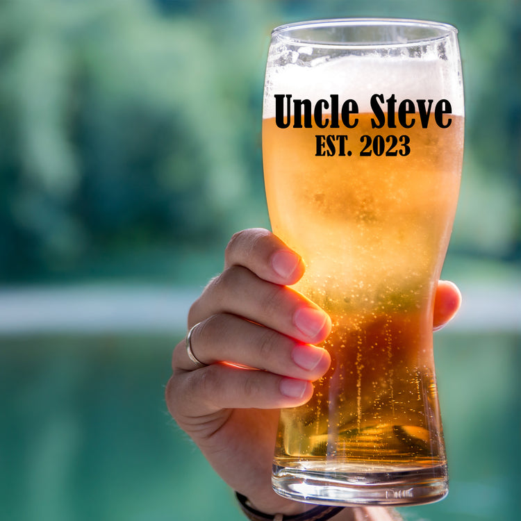 Promoted to Uncle Announcement Gift - Custom Pilsner Glass