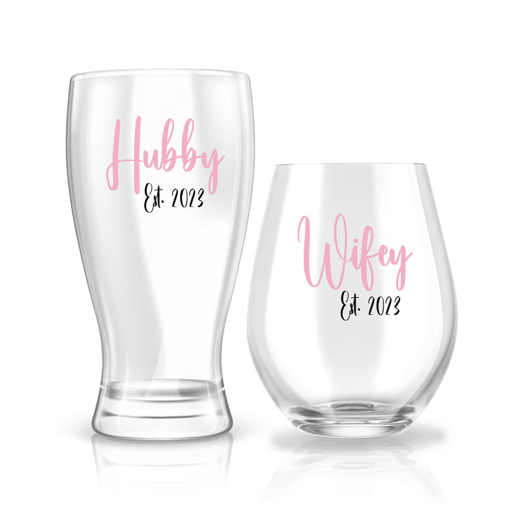 Wife & Hubby Est. Glass Set