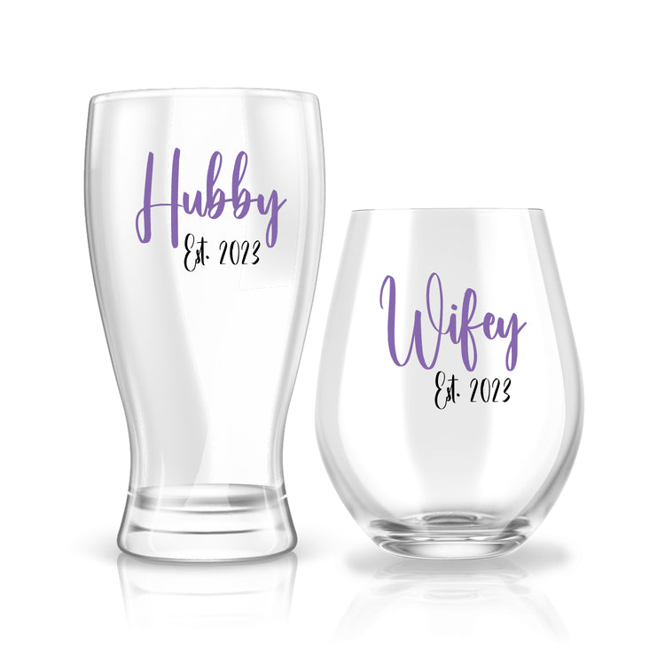 Wife & Hubby Est. Glass Set