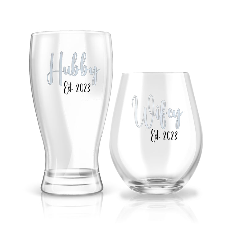 Wife & Hubby Est. Glass Set